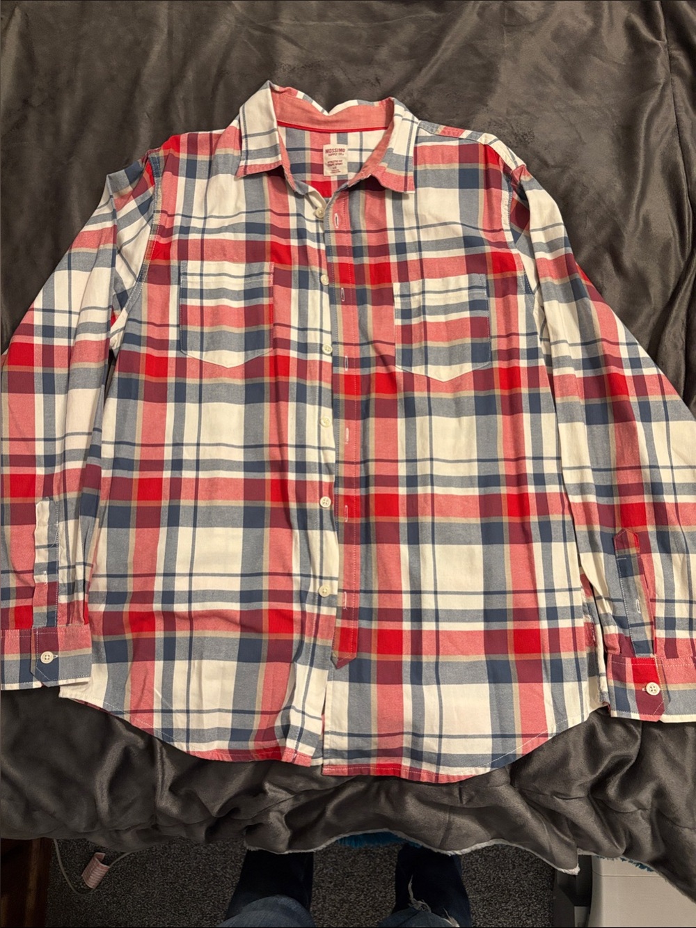 Mossimo Supply Co. Red, Blue & White Plaid Button-Down Shirt